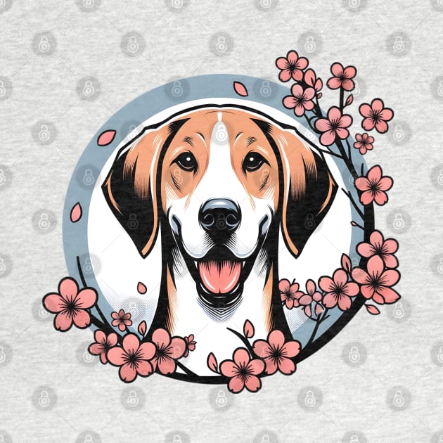 American Foxhound Enjoys Spring with Cherry Blossoms by ArtRUs